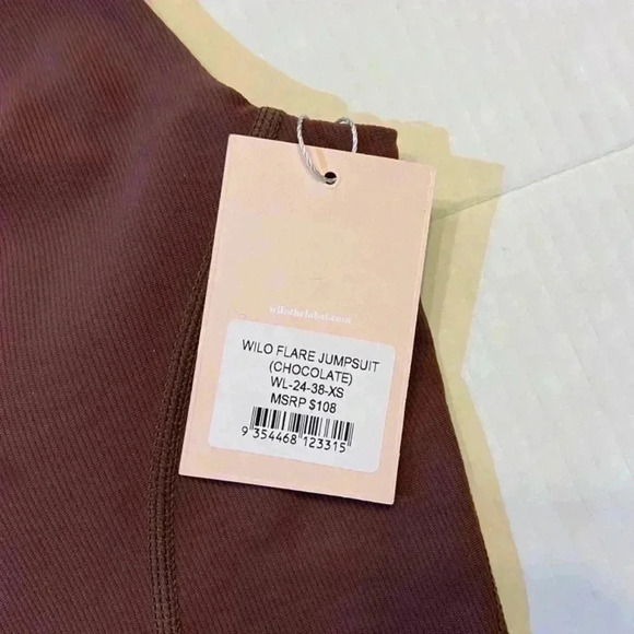 Wilo the Label Women Flare Jumpsuit Brown Athletic Travel Workout Loungewear Rib - Picture 4 of 9